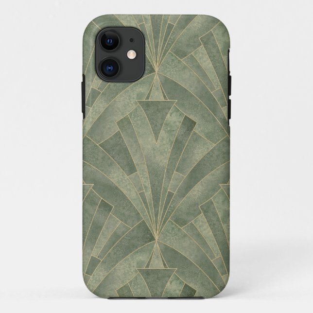 Capa Para iPhone 11 Emerald Green e Dourado padrão de arte deco (Verso)