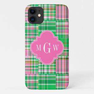 Capa Para iPhone 11 Emerald Hot Pink Pré-Pink Patches Madras Monogram