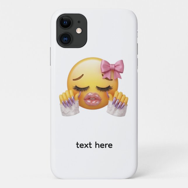 Capa Para iPhone 11 Emoji de Choro Atitude com Laço Rosa e Unhas (Verso)