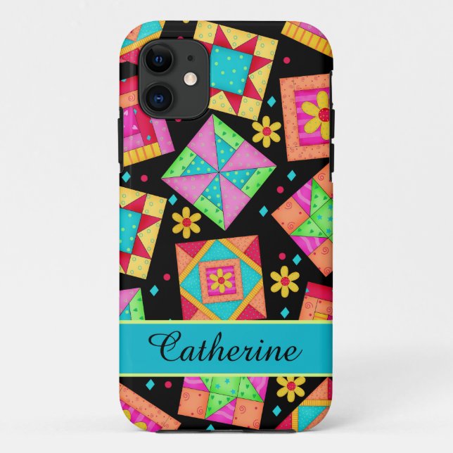 Capa Para iPhone 11 Encerrar Arte de Bloco de Patches no Nome Personal (Verso)