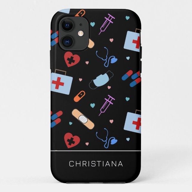 Capa Para iPhone 11 Enfermeiro Personalizado | Padrão Médico (Verso)