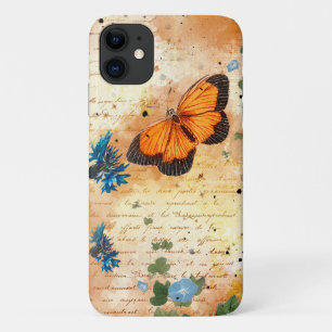 Capa Para iPhone 11 Ephemera Da Borboleta Laranja Vintage