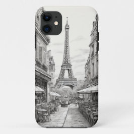Capa Para iPhone 11 Esboço da Torre Eiffel, da rua - City Case