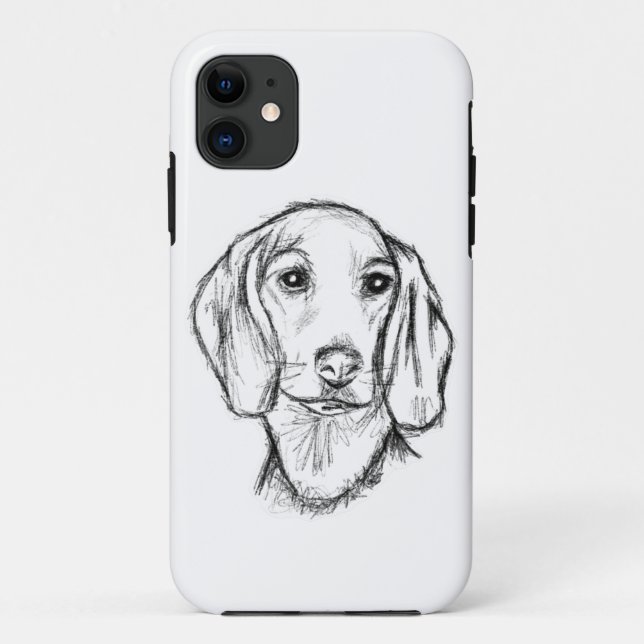Capa Para iPhone 11 esboço desenhado à mão de cachorro dachshund preto (Verso)