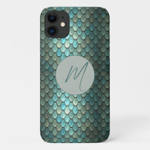 Capa Para iPhone 11 Escalas azuis iniciais personalizadas texturizadas