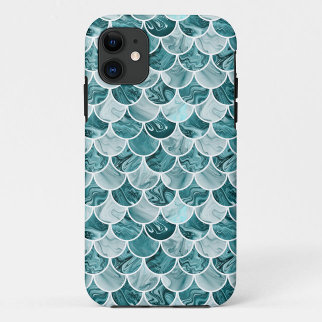 Capa Para iPhone 11 Escalas de sereia de chá (Verso)