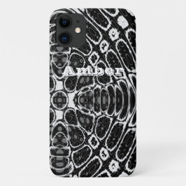 Capa Para iPhone 11 Escamas de Réptil Preto e Branco Pessoalizáveis