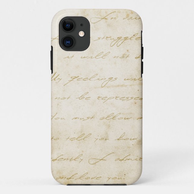 Capa Para iPhone 11 Escrita do orgulho e do preconceito arquivística (Verso)