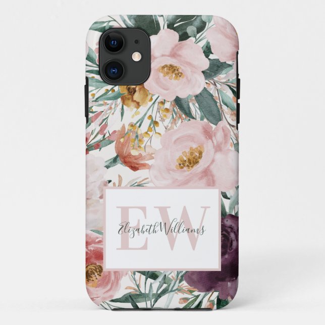 Capa Para iPhone 11 Escrita elegante floral de aquarela moderna (Verso)