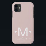 Capa Para iPhone 11 Escrita feminina moderna monograma cor-de-rosa<br><div class="desc">Escrita feminina moderna monograma pincelado nome rosa pincel iPhone 11 Caso</div>