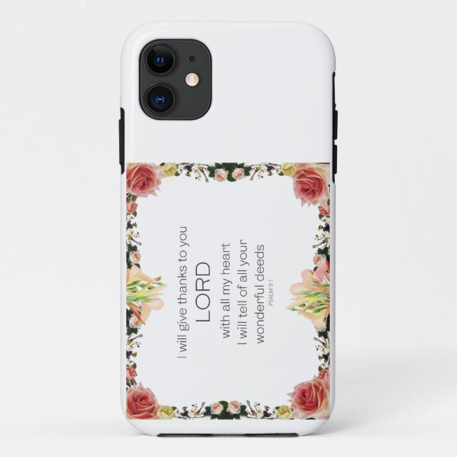 Capa Para iPhone 11 Escritura Salm 9, Floral (Verso)