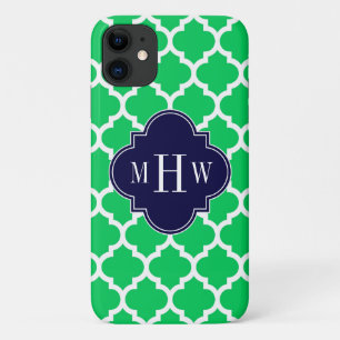 Capa Para iPhone 11 Esmeralda Branco Marroquino #5 Azul-Marinho 3 Mono