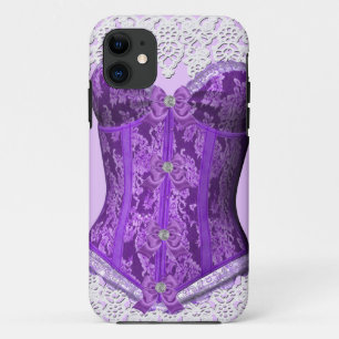 Capa Para iPhone 11 Espartilho Lilás Roxo Branco Renda Damasco Floral