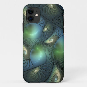 Capa Para iPhone 11 Espirais Teal Beige Verde Abstrato Fractal