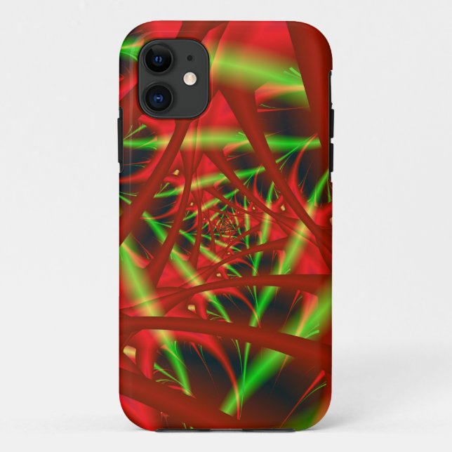 Capa Para iPhone 11 Espiral da Rede Neuronal Vermelha e Verde (Verso)