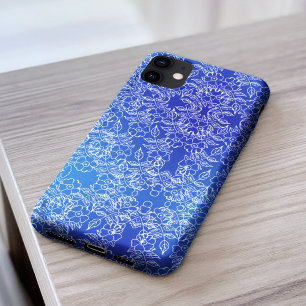 Capa Para iPhone 11 espiral do padrão floral branco-na moda em azul