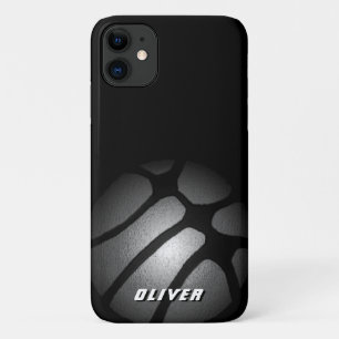 Capa Para iPhone 11 Esportes de Bola Negra de Basquete de Prata Metáli
