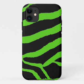Capa Para iPhone 11 Estampa de pelo de zebra verde e preto