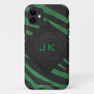 Capa Para iPhone 11 Estampa Preta e Verde Monograma Zebra