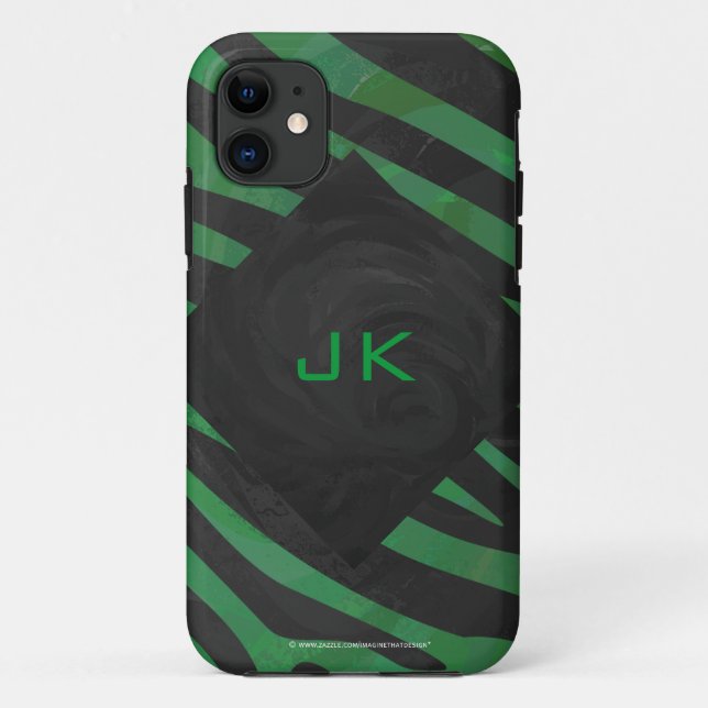 Capa Para iPhone 11 Estampa Preta e Verde Monograma Zebra (Verso)