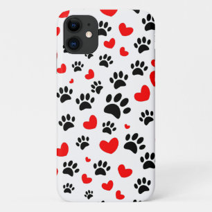 Capa Para iPhone 11 Estampas De Cães Aleatórias E Corações Vermelh