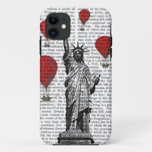 Capa Para iPhone 11 Estátua da Liberdade e Balões de Ar Quente Verme
