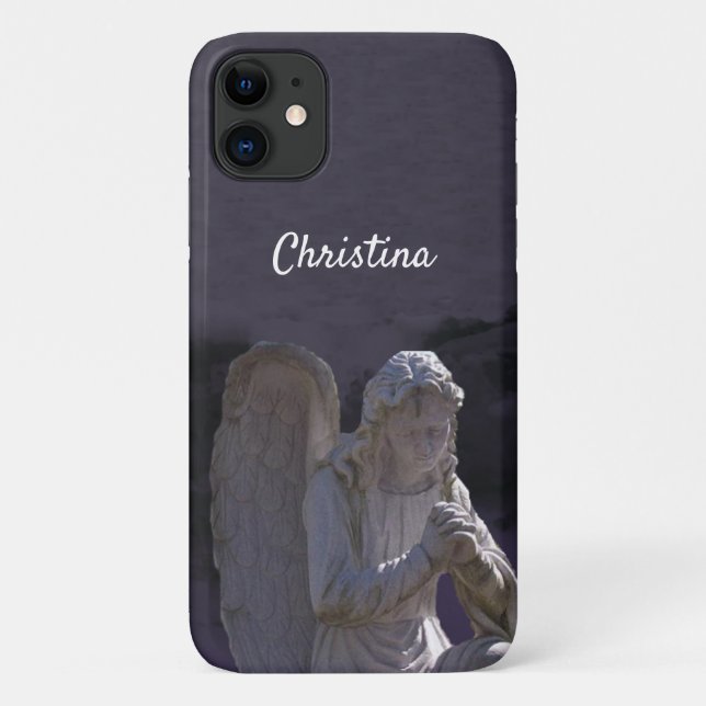 Capa Para iPhone 11 Estátua de Anjo Cristã de Pedra Branca Roxo Profun (Verso)