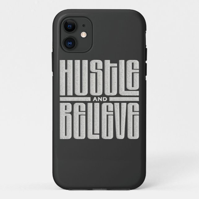 Capa Para iPhone 11 Estilo bordado motivacional Hustle e Acredite (Verso)