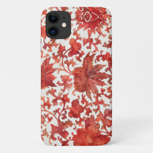 Capa Para iPhone 11 Estilo de Vintage Vermelho e Laranja Arte Floral