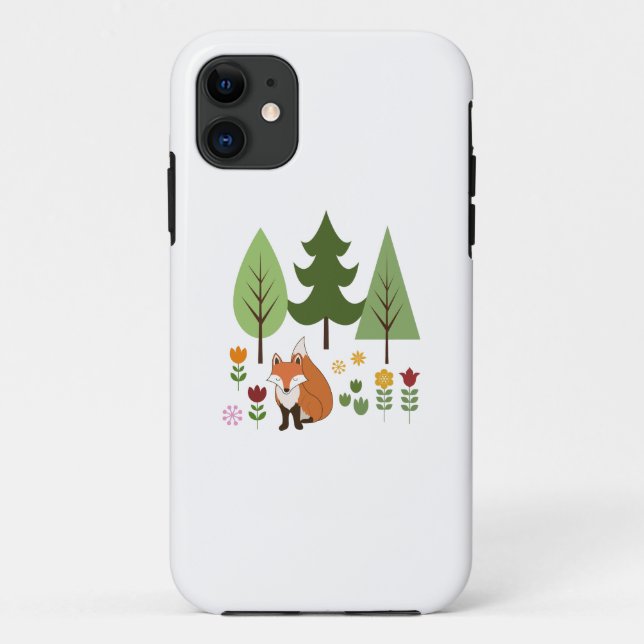 Capa Para iPhone 11 Estilo escandinavo Flores de Raposa Ilustração (Verso)