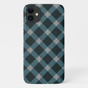 Capa Para iPhone 11 Estilo Tartan em ciano cinza e alivio esculpido co