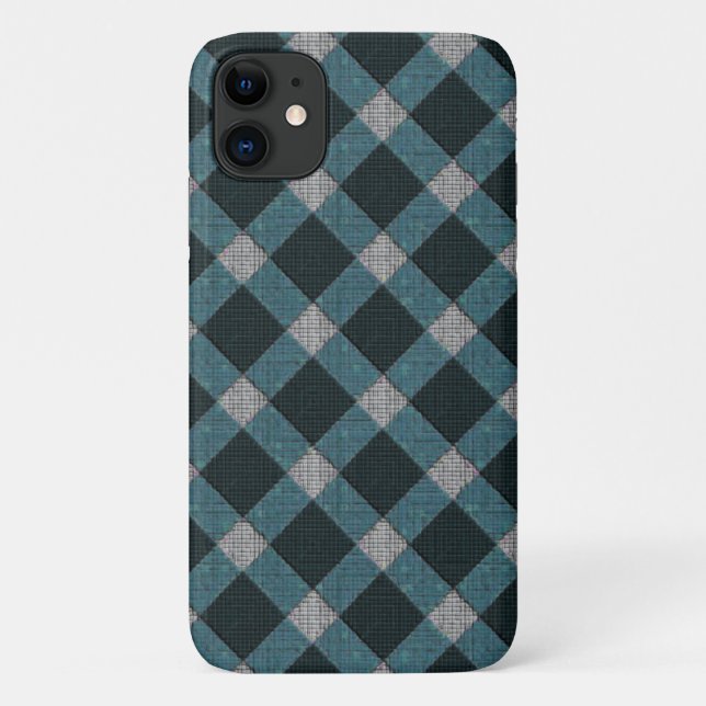 Capa Para iPhone 11 Estilo Tartan em ciano cinza e alivio esculpido co (Verso)
