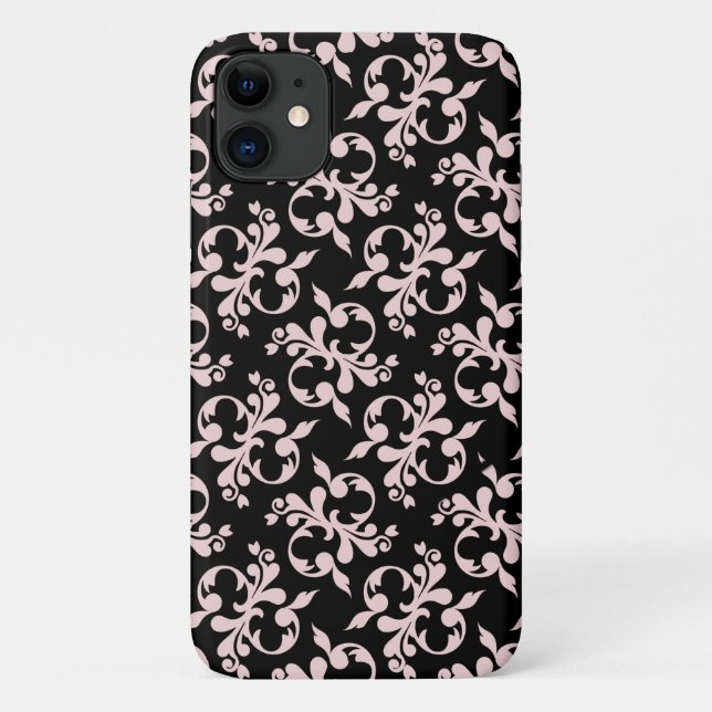 Capa Para iPhone 11 Estojo Chic Rococó Padrão de Ornamento Rosa e Pret (Verso)