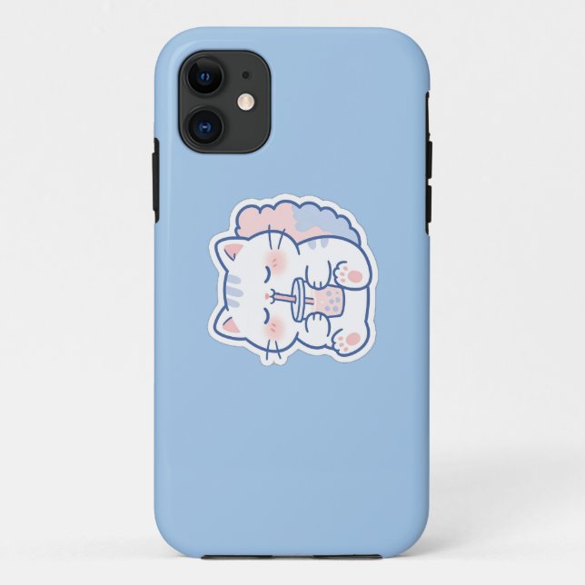 Capa Para iPhone 11 Estojo de iPhone Chá Bubble Gato Kawaii Fofinho (Verso)