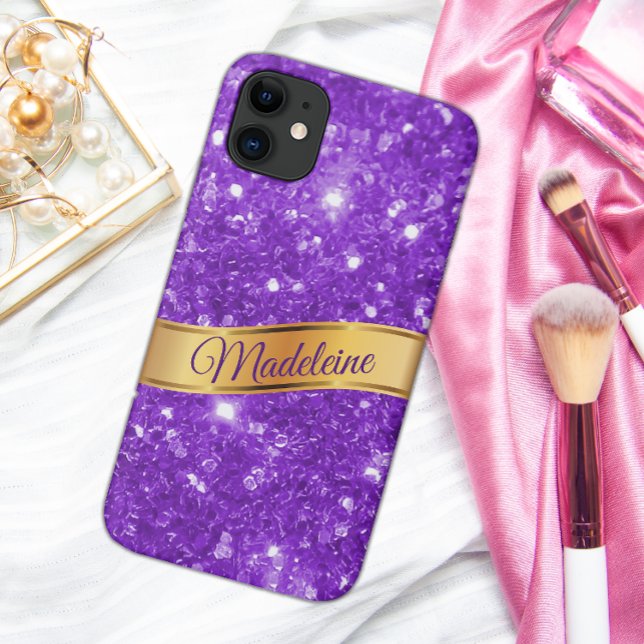 Capa Para iPhone 11 Estojo de iPhone personalizado roxo Glitzy (Criador carregado)