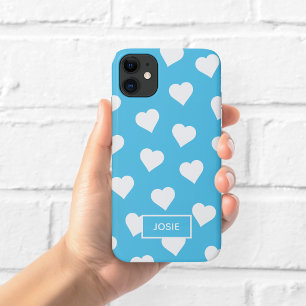 Capa Para iPhone 11 Estojo de Telefone Corações Azuis Fofos