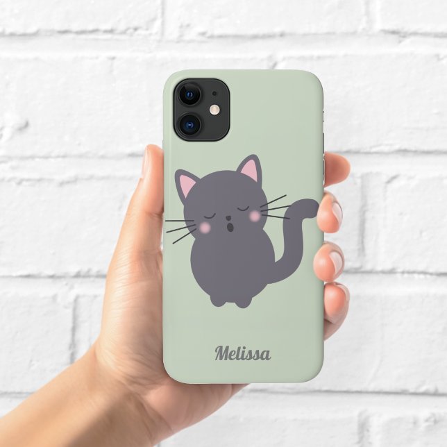 Capa Para iPhone 11 Estojo de Telefone Personalizado com Gato Cinza So (Criador carregado)