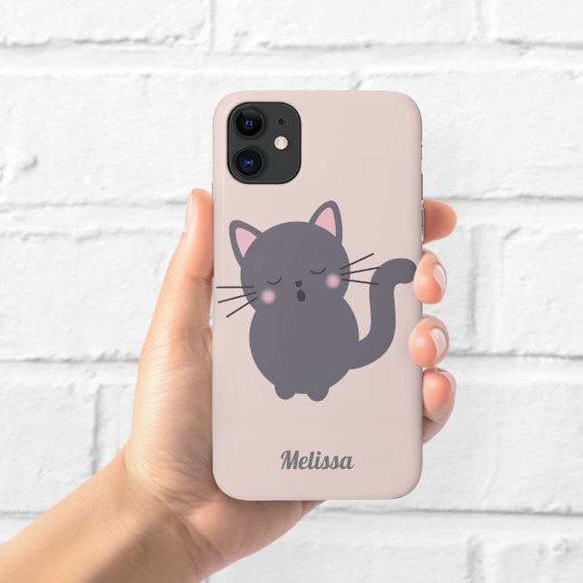 Capa Para iPhone 11 Estojo de Telefone Pessoal Gato Cinza Sonolento Ro (Criador carregado)