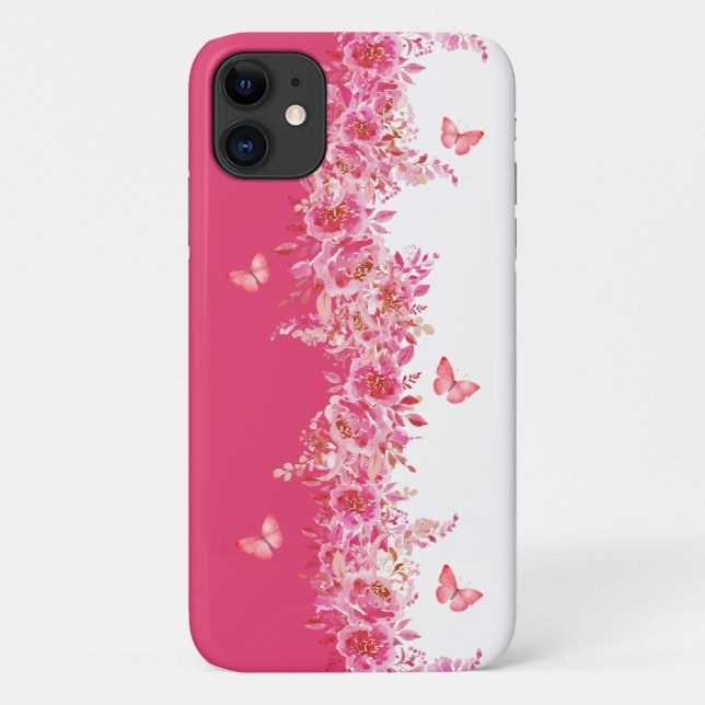 Capa Para iPhone 11 Estojo de Telefone Rosa Botânico (Verso)