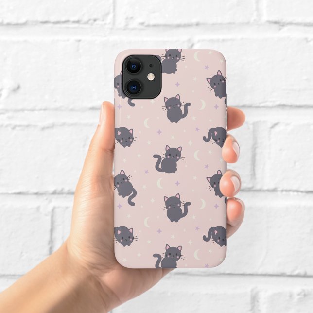 Capa Para iPhone 11 Estojo de Telefone Rosa Gato Cinza Fofo (Criador carregado)