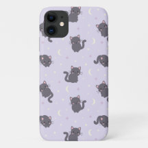 Estojo de Telefone Roxo de Gato Cinza Fofo