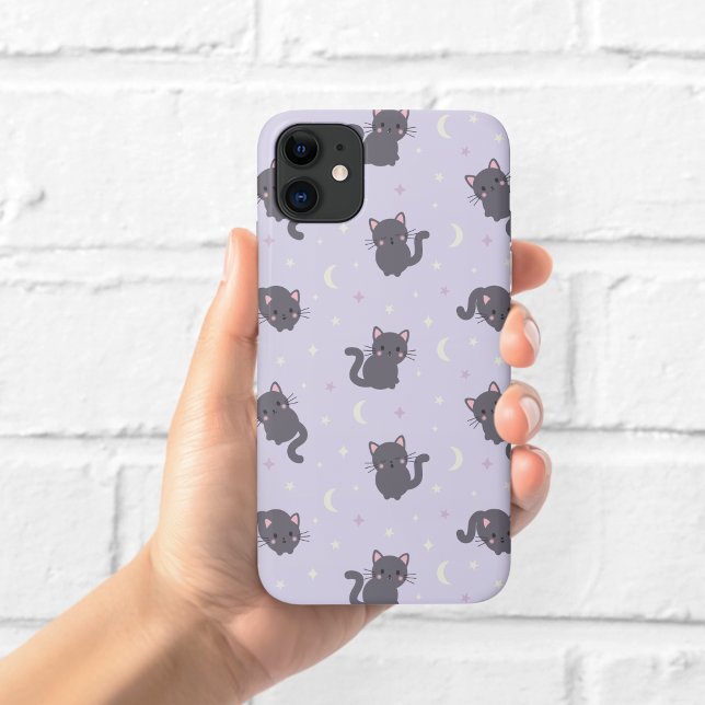 Capa Para iPhone 11 Estojo de Telefone Roxo de Gato Cinza Fofo (Criador carregado)