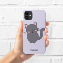 Estojo de Telefone Roxo de Gato Cinza Sonolento