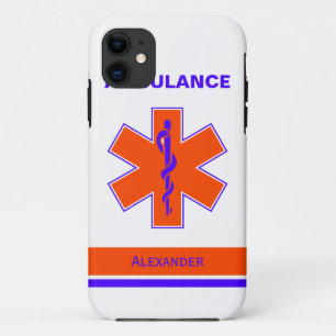 Capa Para iPhone 11 Estrela alaranjada e azul da ambulância feita sob