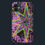 Capa Para iPhone 11 Estrela Rosa<br><div class="desc">Um aqua empoeirado e fundo preto-e-rosa malhado é o pano de fundo perfeito para uma estrela fuchsia,  aqua e amarela.</div>