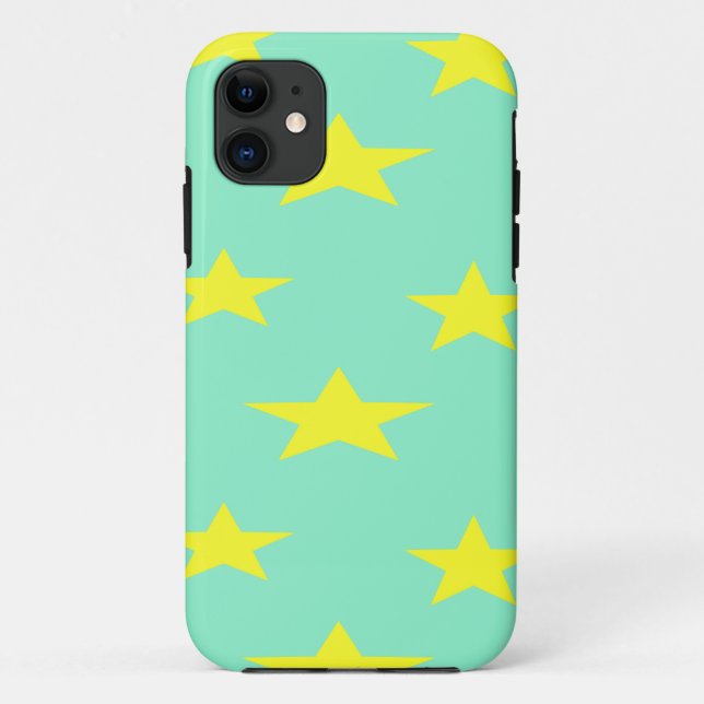 Capa Para iPhone 11 Estrelas amarelas na turquesa (Verso)