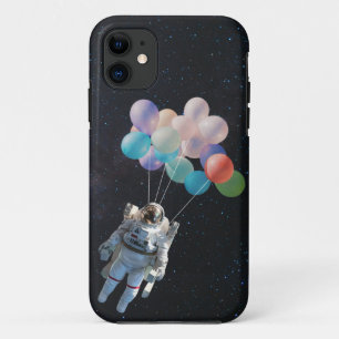 Capa Para iPhone 11 Estrelas Astronautas e Balões Coloridos no Espaço