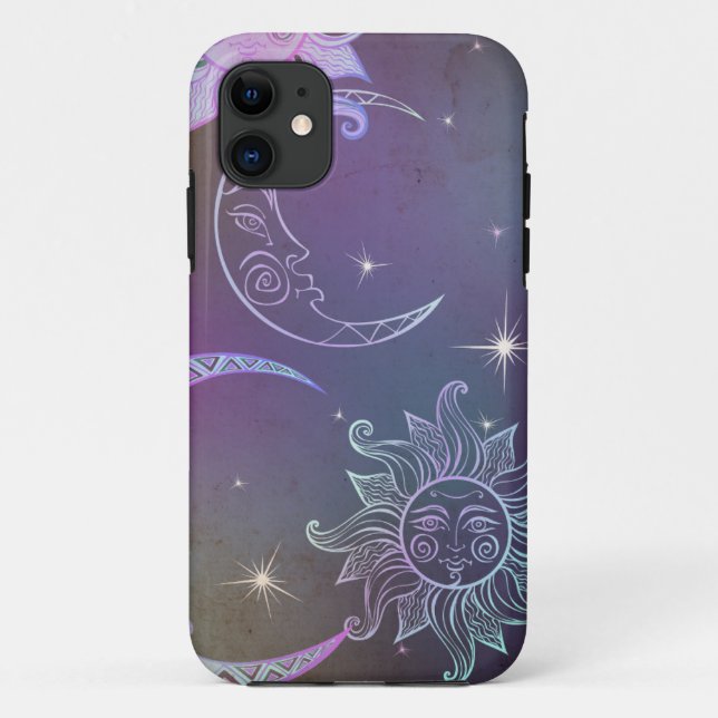 Capa Para iPhone 11 Estrelas da Lua Solar Retro-Boho (Verso)