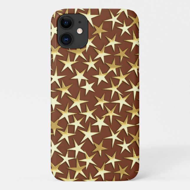 Capa Para iPhone 11 Estrelas Douradas de chocolate marrom (Verso)