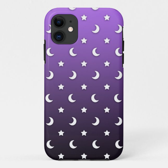 Capa Para iPhone 11 Estrelas e Luas Minúsculas em Roxo (Verso)